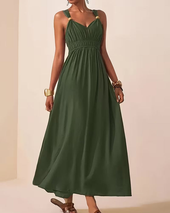 Robe Sans Manches Froncée Bretelle Taille-Cintrante