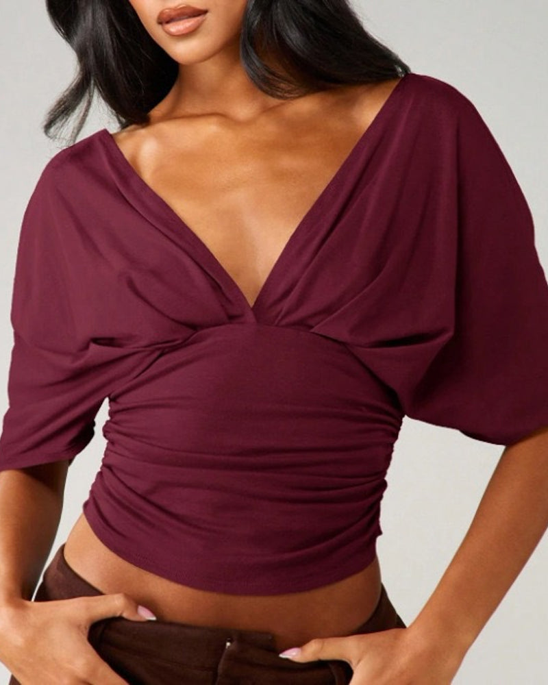 Haut Col V Manche Chauve-Souris Taille Attache