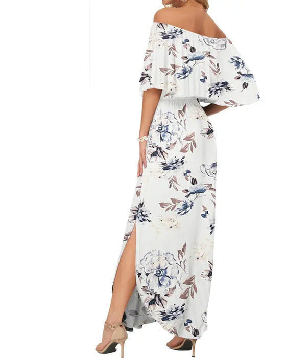 Robe Élégante Lavage À L'encre Fleurie Maxi