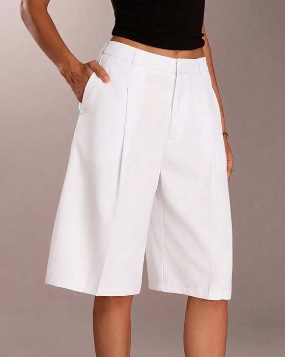Blazer Pantalon Bermuda Jambe Droite Poche Décontracté