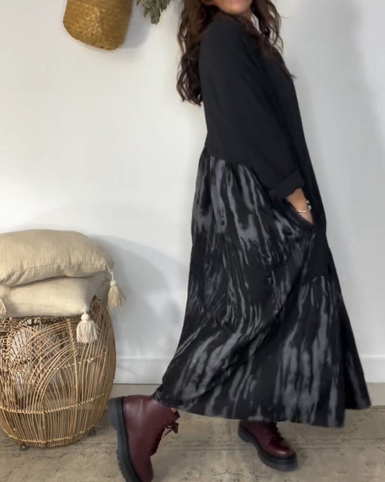 Robe Col Rond Imprimé Patchwork Irrégulier