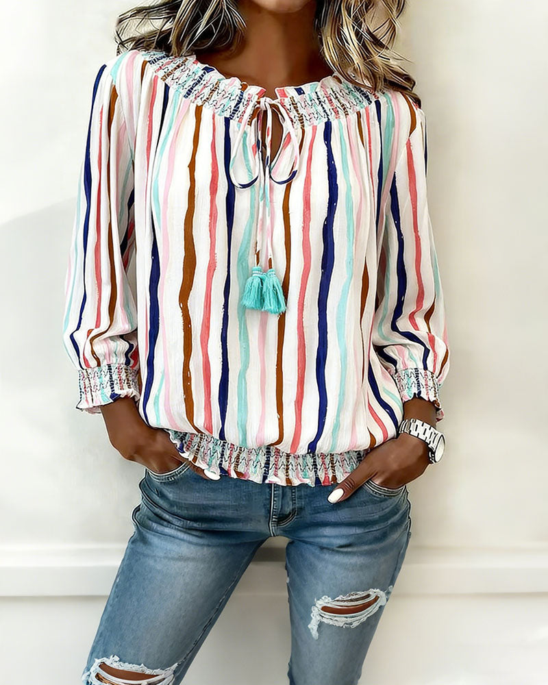 Chemisier Bloc De Couleur Rayure Cordon