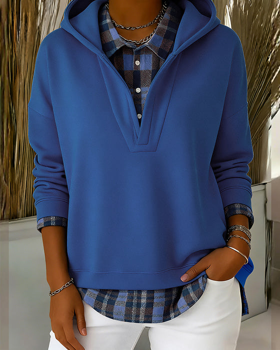 Sweat À Capuche Effet Deux-En-Un Patchwork À Carreaux