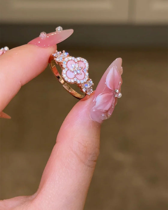 Bague & Bracelet Coquille Rose Trèfle À Quatre Feuilles