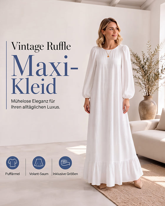 Robe Col Rond Manche Bouffante Volant