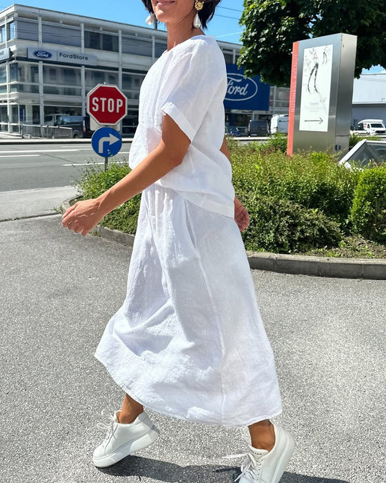 Ensemble Unicolore Coton Et Lin Décontracté