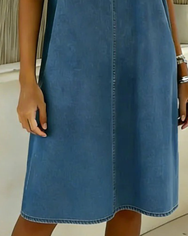 Robe Décontracté Col V Manche Courte Denim