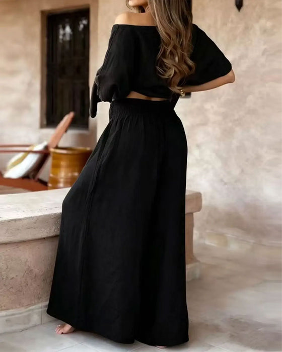 Ensemble Unie Manche Chauve-Souris Haut Pantalon Large
