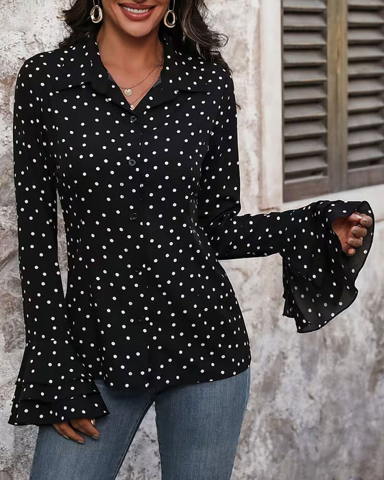 Blouse Pois Double Couche Manche Cloche