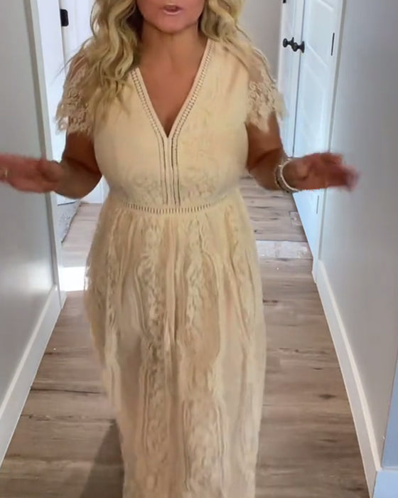 Robe Décolleté V Élégante Taille En Dentelle