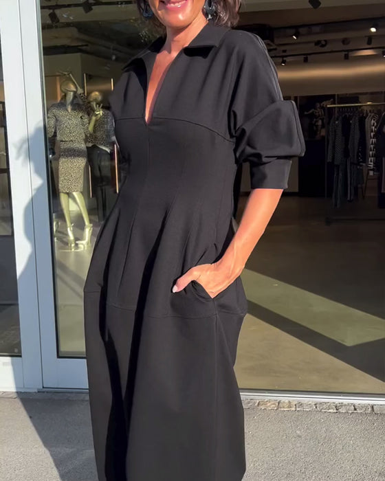 Robe décontractée de couleur unie à revers