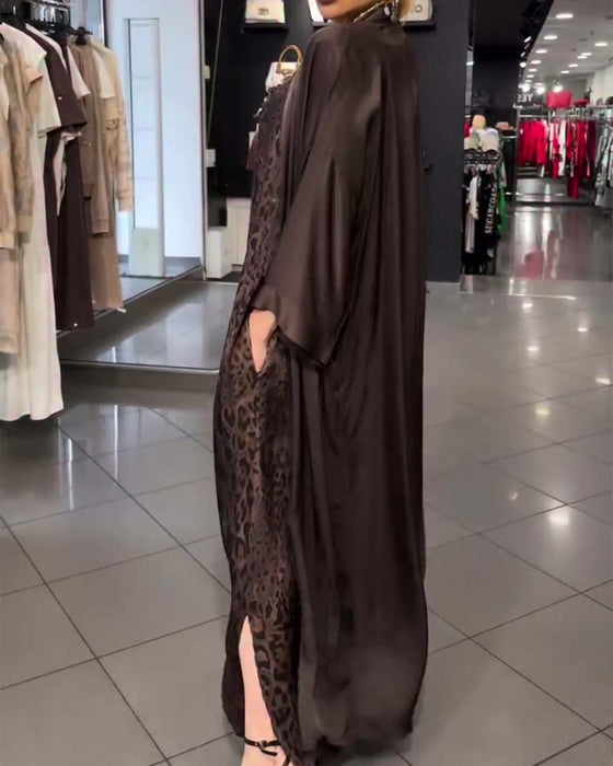 Ensembles Léopard Bretelle Spaghetti Robe Longue Et Cardigan