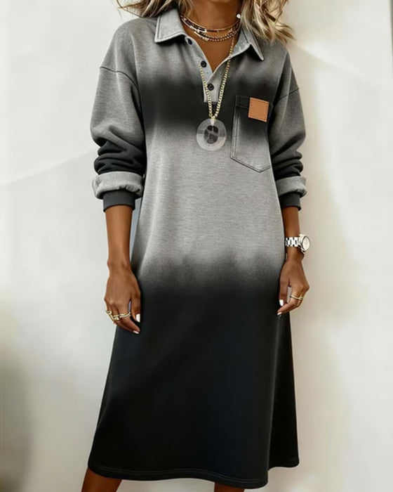 Robe À Revers Dégradé Manches Longues