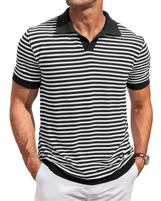 T-Shirt Col-Polo Rayé Bloc-De-Couleur