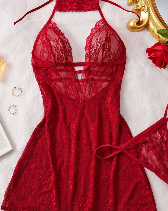Robe Nuit Dentelle Halter Sexy