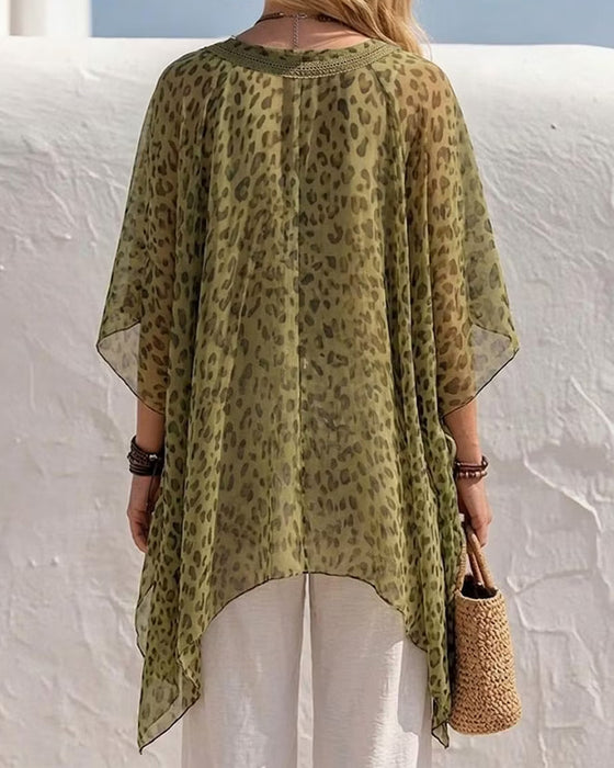 Blouse Col V Irrégulière Léopard