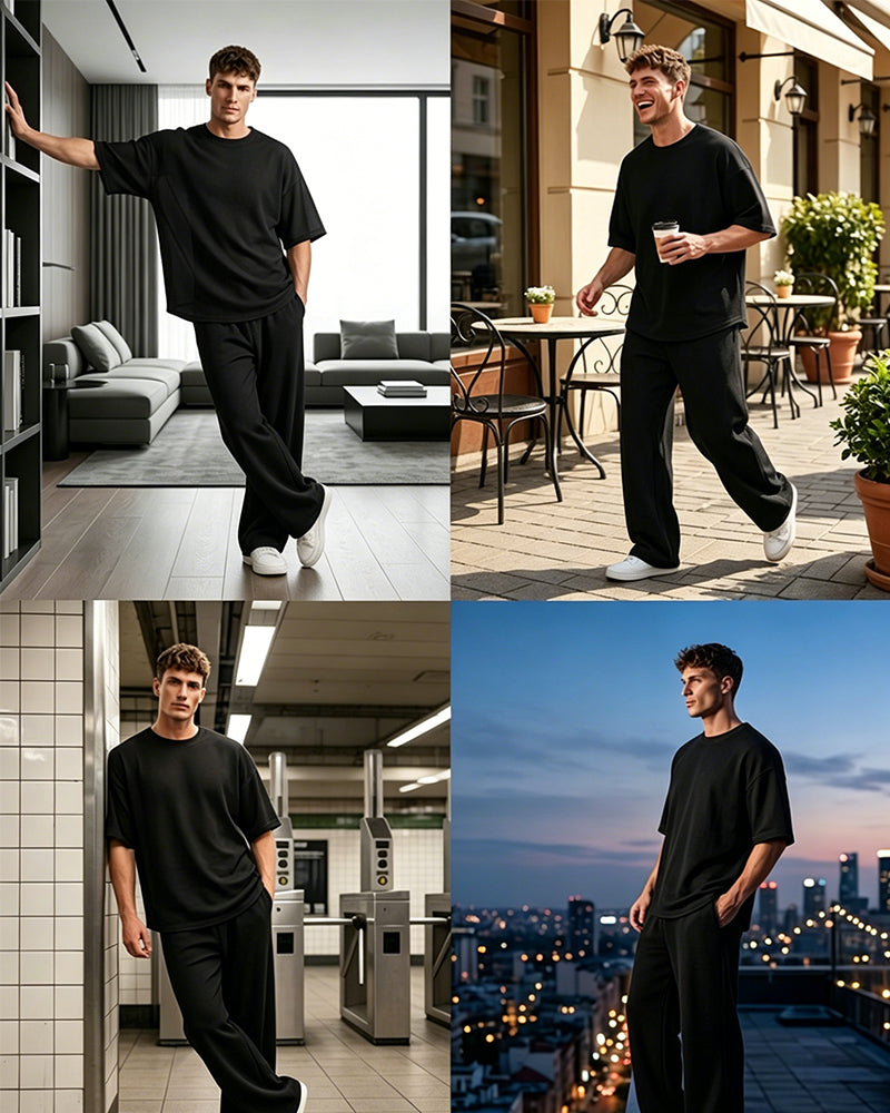Ensemble Homme Décontracté Uni Manches Courtes