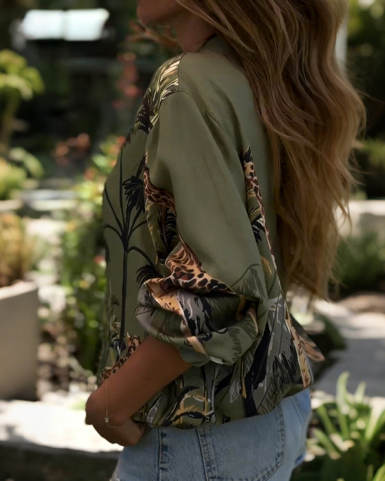 Manteau Manches Longues Imprimé Fermeture Éclair