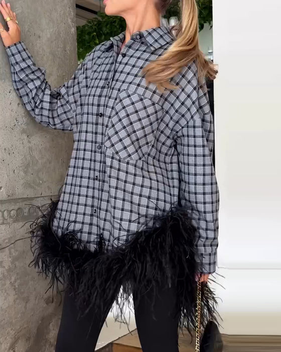 Blouse Plume D'autruche Garniture Carreau