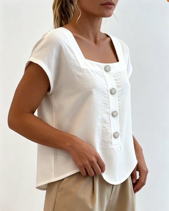 Blouse Col Carré Uni