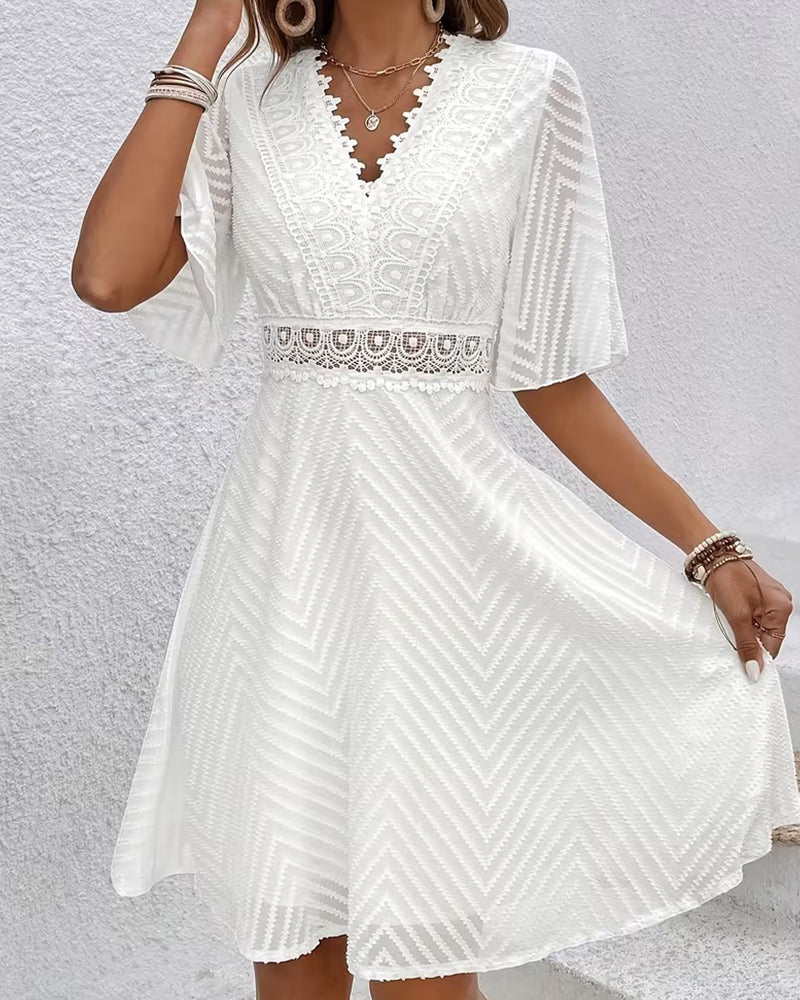 Robe Col En V Dentelle Patchwork Découpé