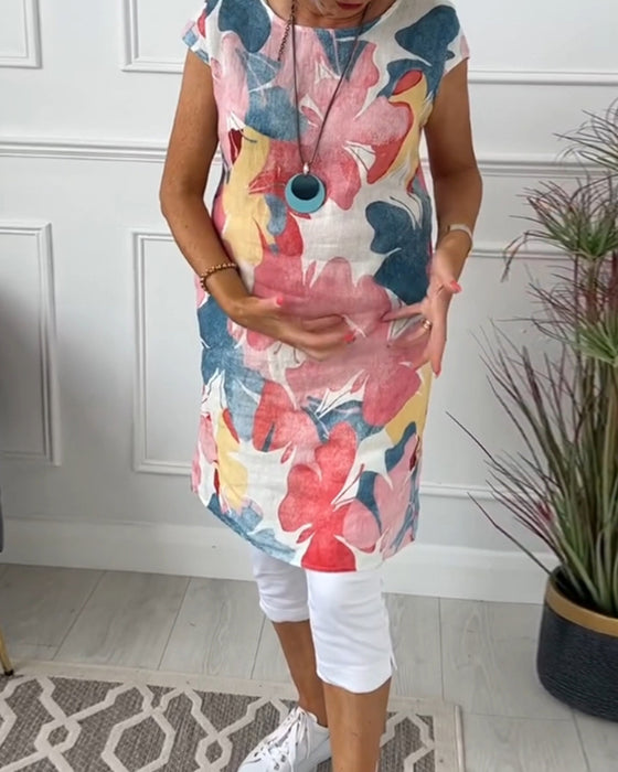 Haut long décontracté à imprimé floral coloré