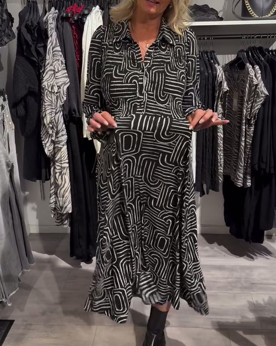 Robe Avec Design De Col Lapel Et Caractéristiques Imprimées Fashionables