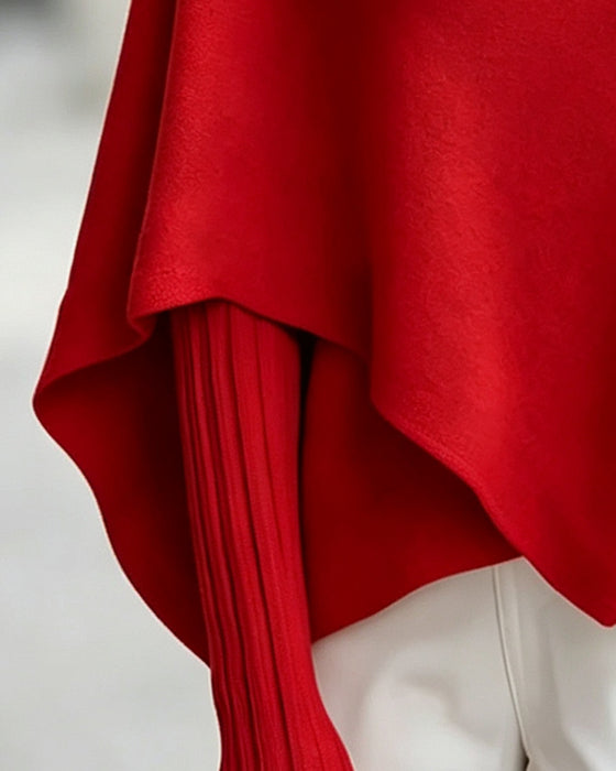 Pullover Col Haut Asymétrique Style Poncho