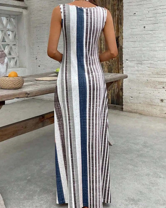 Robe Sans Manches Colorée Rayure
