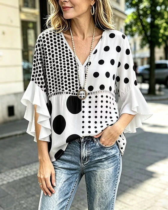 Blouse Pois Mixte Patchwork Volant