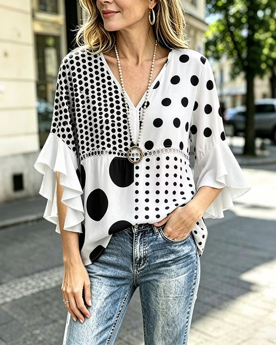 Blouse Pois Mixte Patchwork Volant