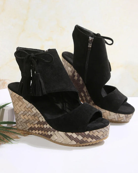 👡Sandales Femme Orteils Découverts Plateforme Wedge Pompon