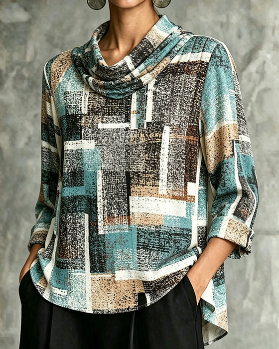 Blouse Imprimé Géométrique Col Décontracté Manche Coude