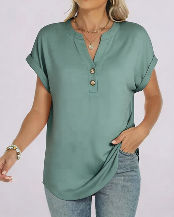 T-Shirt Uni Col V Manches Courtes