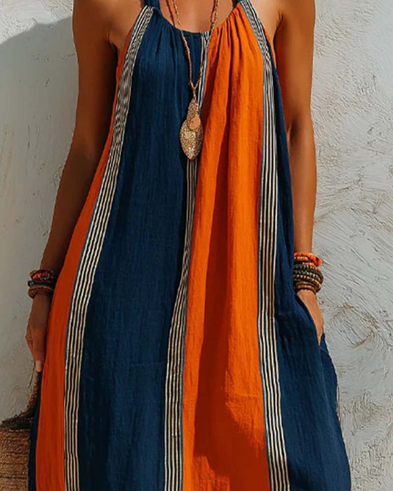 Robe Bloc De Couleur Rayure Verticale Halter