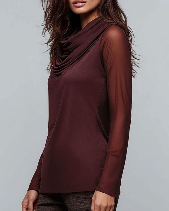 Blouse Col Mock Unie Décontractée