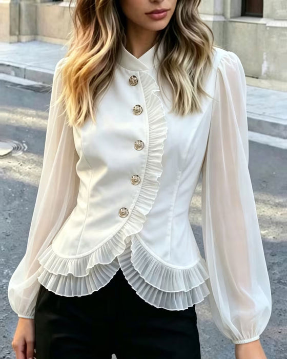 Blouse Mini Col Mandarin Sheer Volant