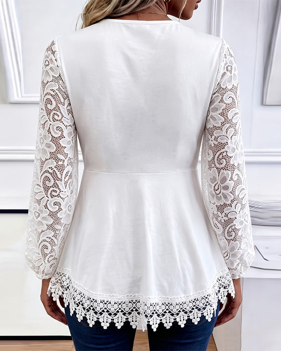 Blouse Dentelle Manche Longue Froncée