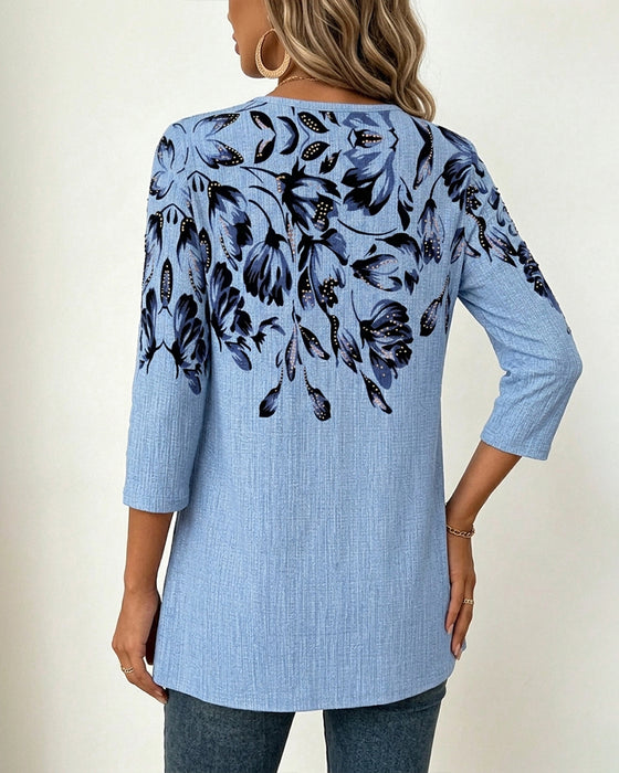 Haut Imprimé Floral Fausse Deux-Pièces