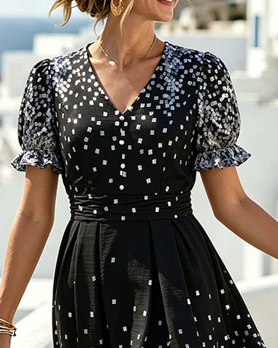 Robe Col V Taille Manche Bouffante