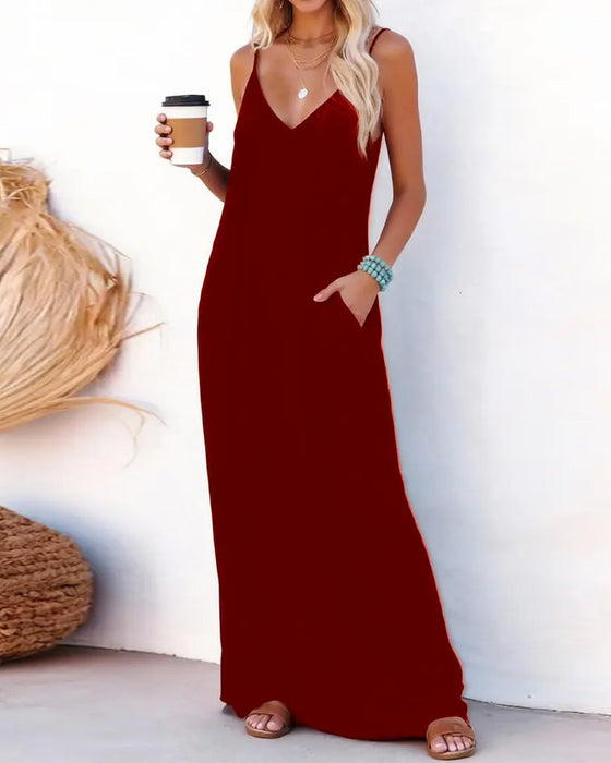 Robe Unie Lâche Poche Maxi