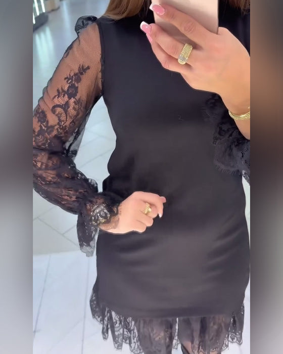 Robe Patchwork À Garniture De Dentelle