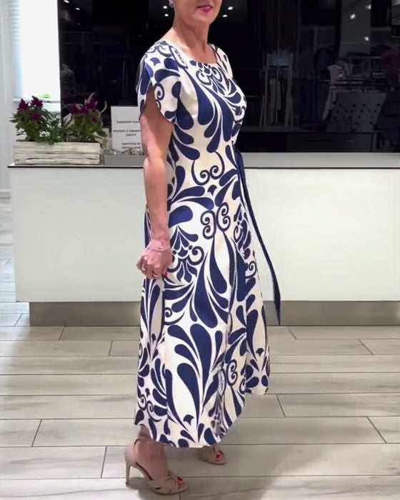 Robe élégante à manches courtes et imprimé contrasté