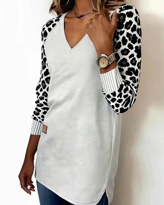 Sweat Mi-Long À Col En V Et Imprimé Léopard