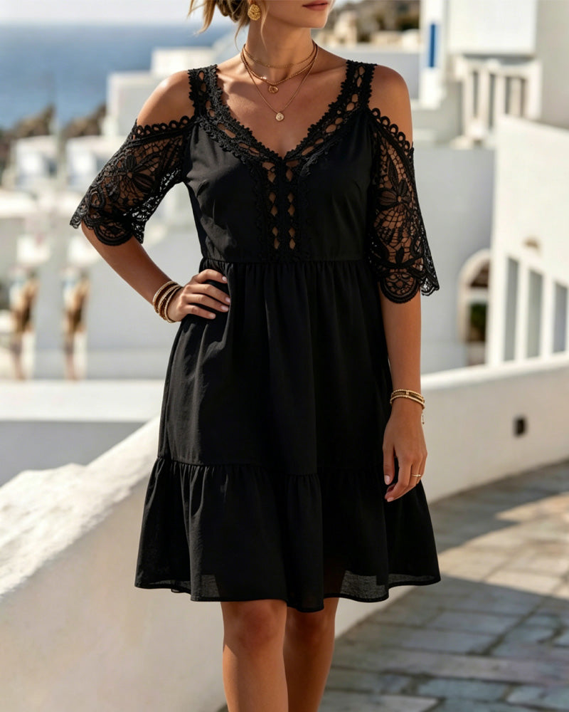 Robes Dentelle Off-Shoulder À Volants Court