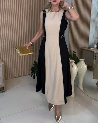 Robe Sans Manches Couleur Contrastante Élégant Taille