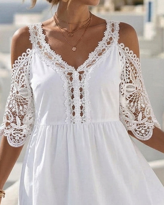 Robes Dentelle Off-Shoulder À Volants Court