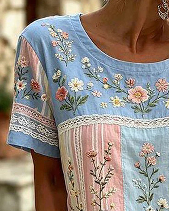 Chemisier Col Rond Patchwork Floral