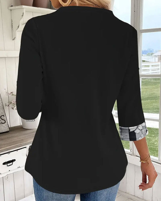 Haut Imprimé Manches Longues Faux Deux Pièces