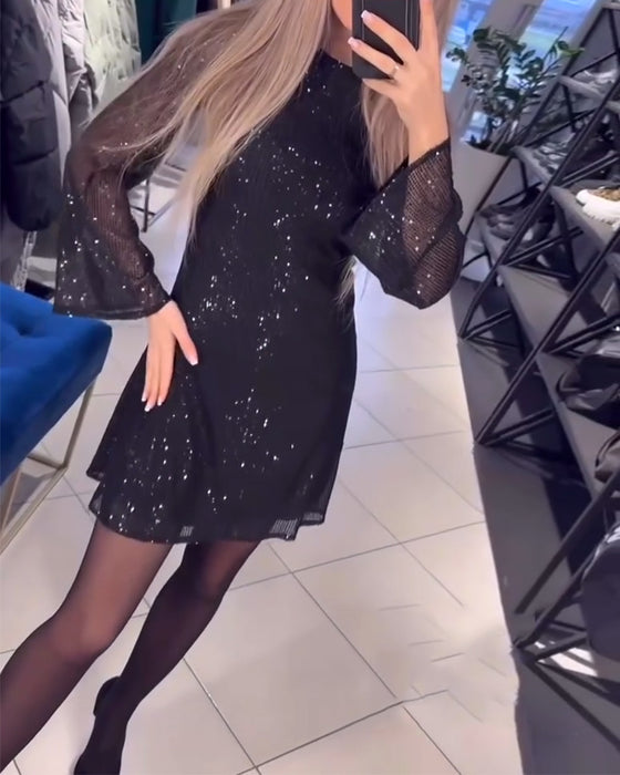 Robe Tempérament Sequins à Manches Longues Slim